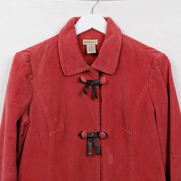 ELEVENSES Velour Leather Bow Button Front Jacket Academia Preppy Twee Fuzzy Sz 4 - Picture 3 of 8